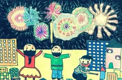 小孩放烟花简笔画 小孩放烟花简笔画过年