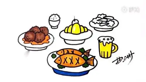 关于餐桌上的美食简笔画