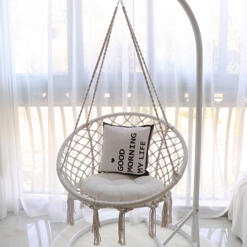 ins北欧风吊椅民宿棉绳流苏吊篮室内少女公主网红秋千家用摇篮椅