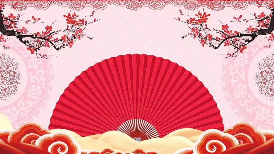 古风背景4k中国风旋转扇子剪纸led戏曲舞台视频背景mp4戏曲舞台背景