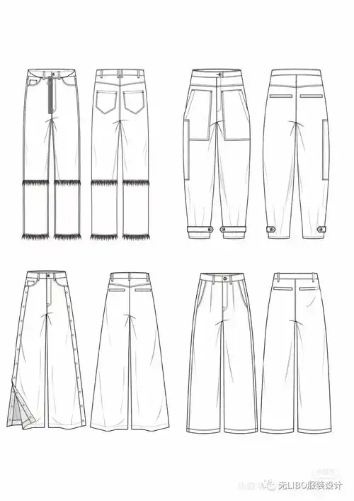 300款-裤子设计平面款式图!(线稿合集)