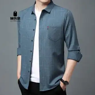 狮哲思中老年口袋格子加绒衬衫男士冬季棉加厚保暖衬衣抗皱冬装811104