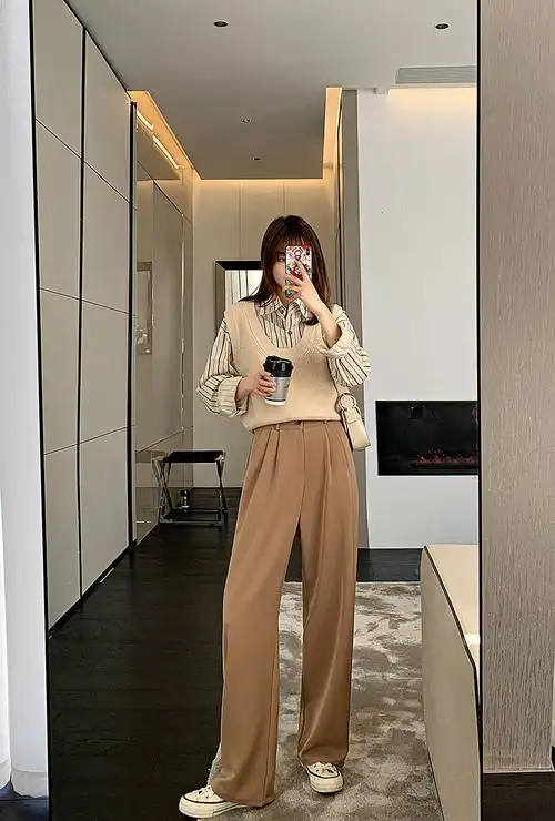 罗蒙170以上身高可穿加长裤子女高个子175超长裤棕色西裤170阔腿裤垂