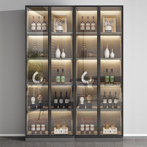 轻奢玻璃门酒柜现代简约一体靠墙落地家用客厅储物柜酒柜
