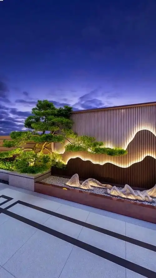 庭院背景效果#庭院背景墙屏风#不锈钢金属制品定制