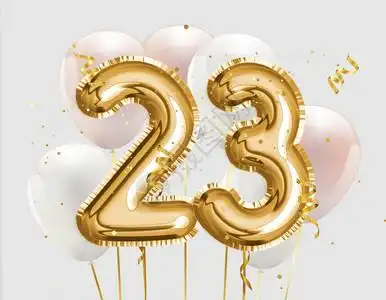 23岁生日快乐金宝石气球贺礼背景23周年纪念徽标模板第23次以彩面相片