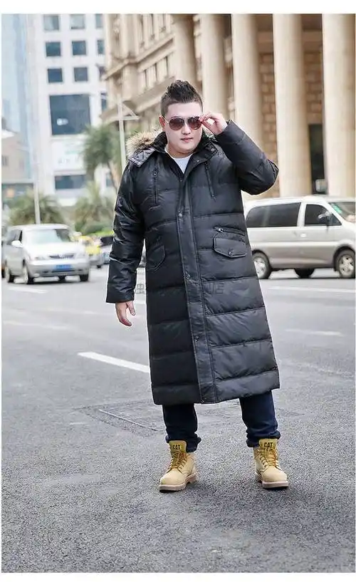 男士羽绒服300斤冬季长款过膝毛领大衣商务休闲胖子加肥加大码宽松