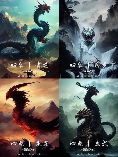 四大神兽是现代人对青龙,白虎,朱雀,玄武的叫法,实际并非神兽,而是