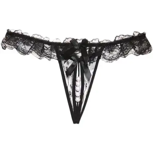 性感开档珍珠低腰蕾丝丁字裤开档t型内裤按摩入体情趣免脱女裤头