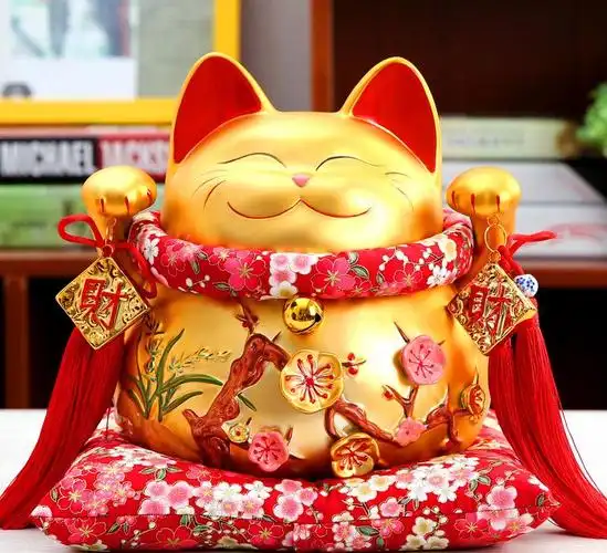 厂家直销正版日本陶瓷金色招财猫摆件大号存钱储蓄罐开业创意礼品