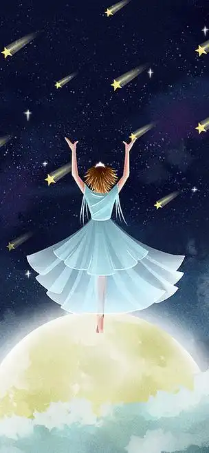 小清新梦幻星空月仙子下流星雨