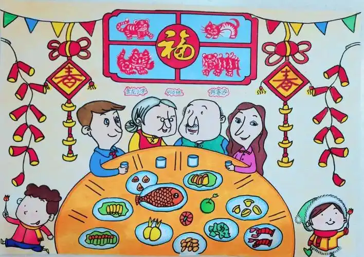 春节节日团圆主题绘画(6张)-图2