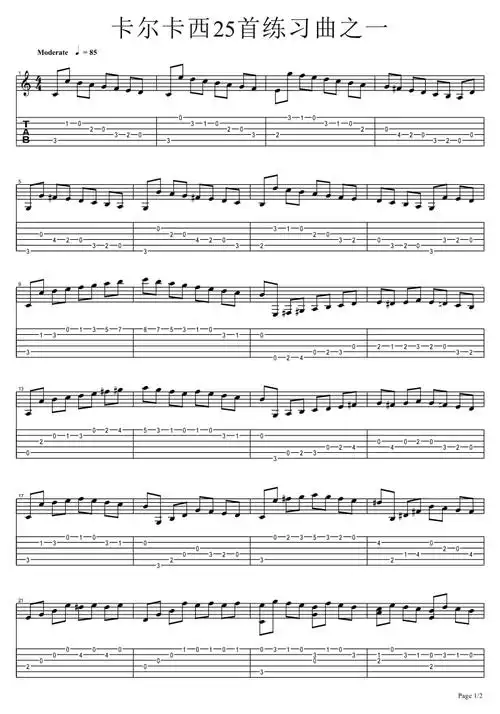 卡尔卡西25首练习曲之一吉他谱