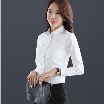 新款白衬衫女长袖韩版修身工装衬衣学生职业装白色长袖m建议拍大一码