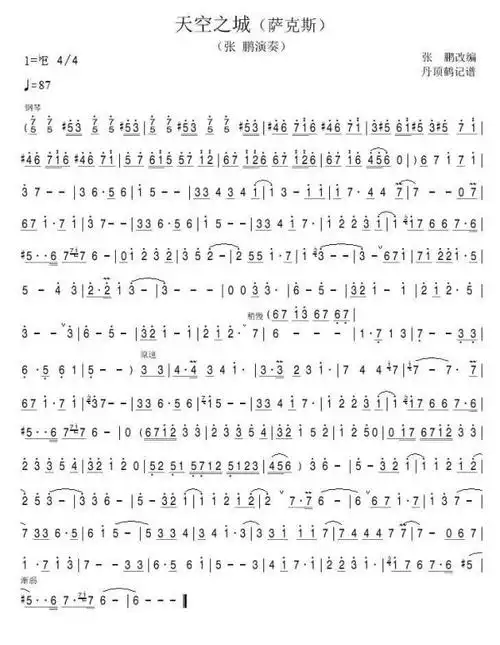 天空之城萨克斯简谱,天空之城萨克斯五线谱