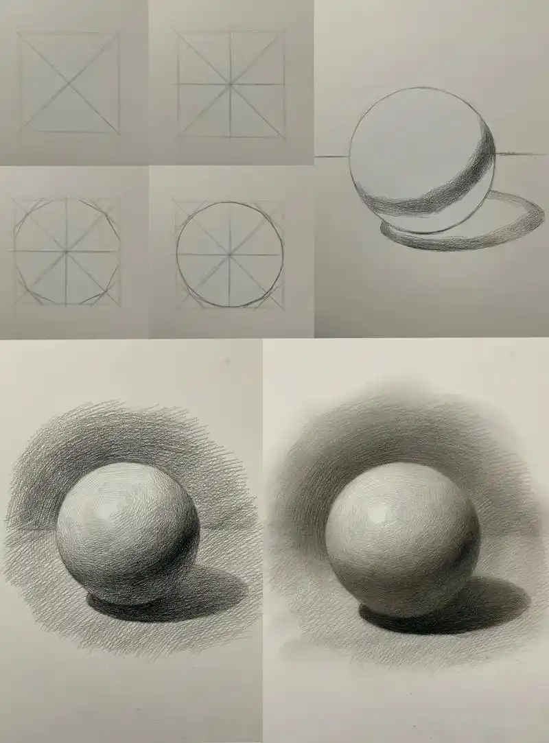 素描必学的圆球体(详细图文)超详细的素描球体步骤图 16615四条边