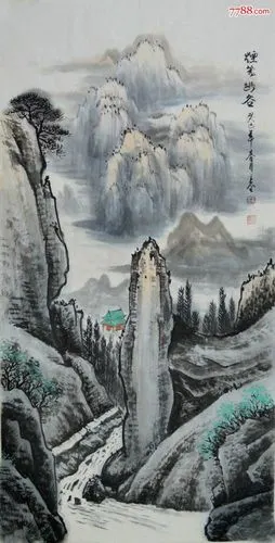 中国山水画院王立全水墨山水画《烟笼幽谷》ss0348