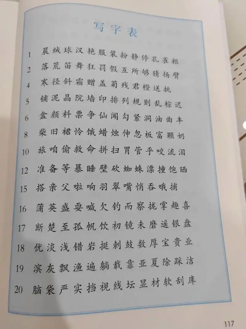 人教版 三年级上册 生字表