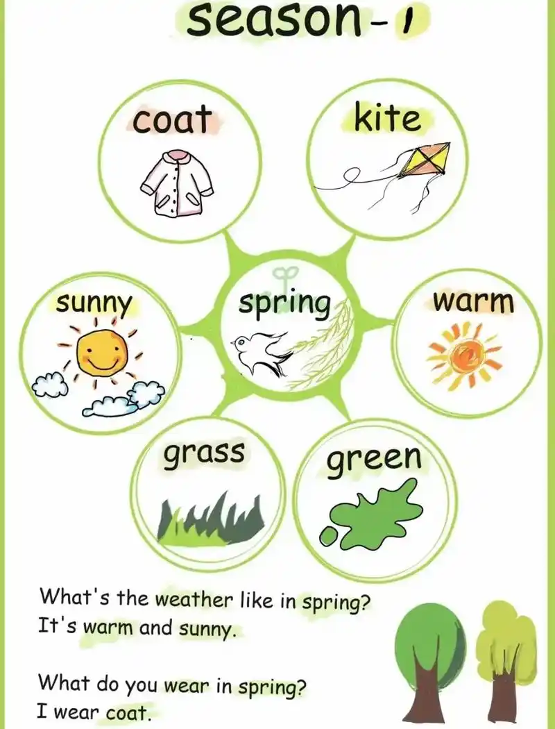 终于汇总了春夏秋冬四季的英文思维导图 可以在家跟