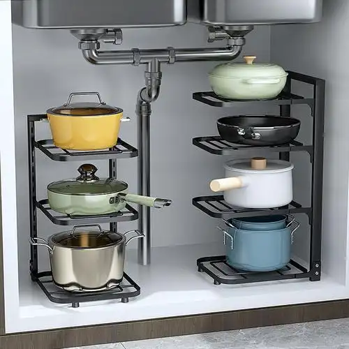 锅架锅收纳不锈钢架子置物架专放锅厨房多层可调调节厨房置物架