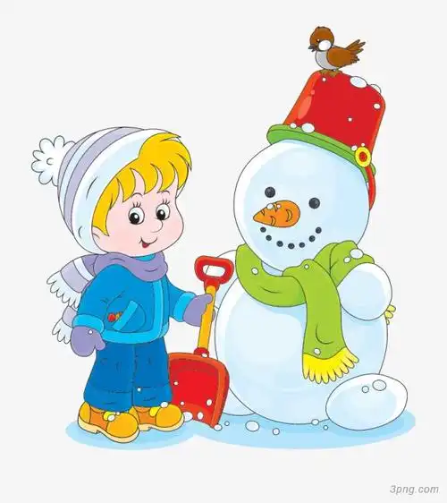 堆雪人的卡通男孩png素材透明免抠图片-卡通手绘-三元素3png.com