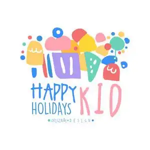 孩子节日快乐 logo 模板原始设计多彩手绘矢量图照片