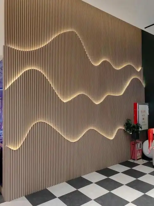 网红实木格栅板电视背景墙长城装饰板客厅松木轻奢小长城凹凸隔栅