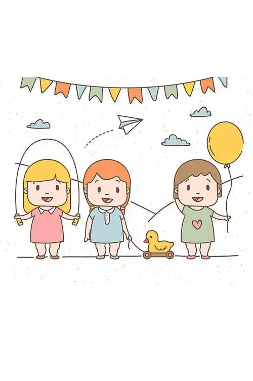 3个可爱玩耍的小女孩矢量素材