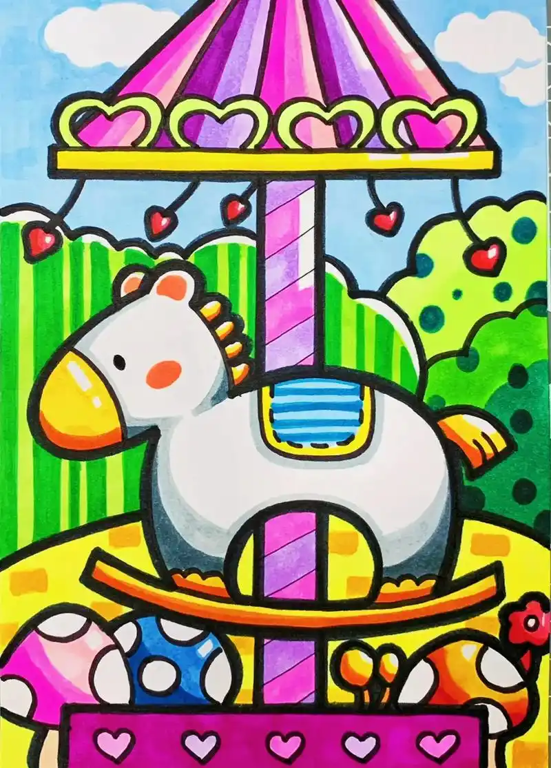 《游乐园》儿童画.六一来啦,想好去哪里玩了吗93#画画 #亲 - 抖音