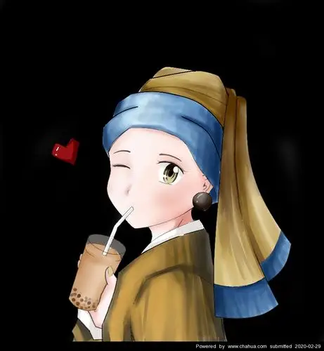 茶叶的某一天的插画作品 - 喝珍珠奶茶的少女 - 插画中国 - www.