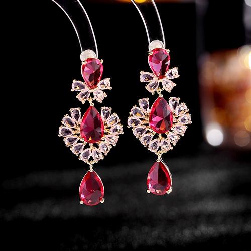 新款2023凤尾花925银针 锆石镶嵌时尚轻奢风耳高级感耳环水滴耳钉