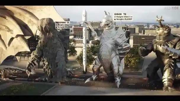 1954-2021年,哥斯拉系列电影中所有怪物的大小对比