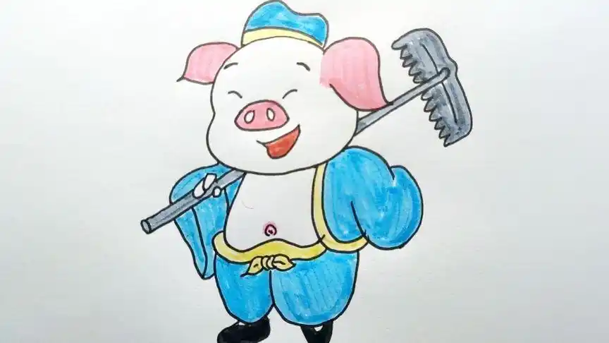 小q版猪八戒简笔画来啦,简单好学易上手,让你分分钟就能搞定它