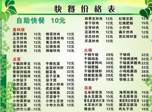 快餐店价格表图片
