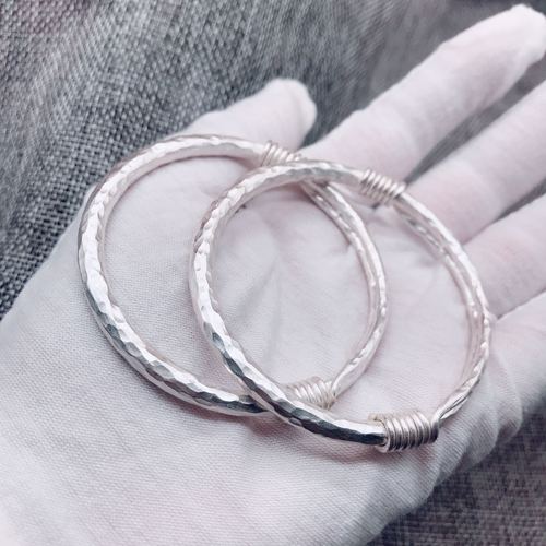 足银纯银手镯实心锤纹复古绕丝男女情侣手工手镯