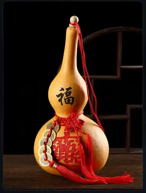 开口特大葫芦五帝钱挂件真胡芦门口卧室带盖八卦风水葫芦摆件进宝1518