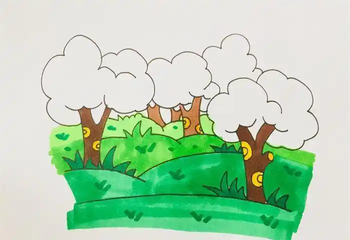 彩色森林的树简笔画怎么画