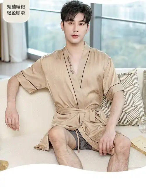 芮帕(ruipa)2022睡衣男夏款浴袍男士睡袍夏季冰丝2022年新款短袖浴袍