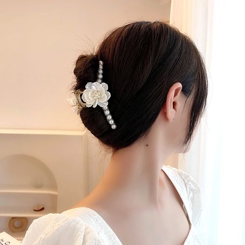 高级珍珠花朵发夹女生后脑勺抓夹浪漫韩国大号发饰