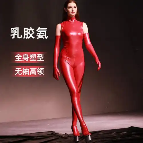 性感欧美女款乳胶连体衣gq07无袖高领演出出走塑身连体衣