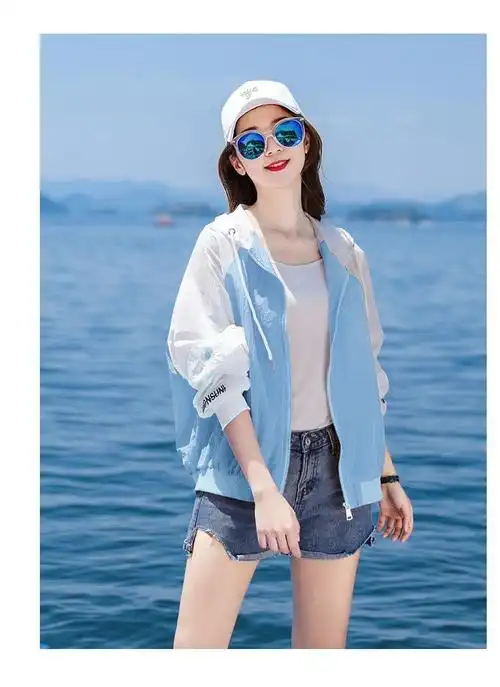 衣女防紫外线透气夏季新款宽松韩版女士户外防晒服薄外套白粉帽粉色m