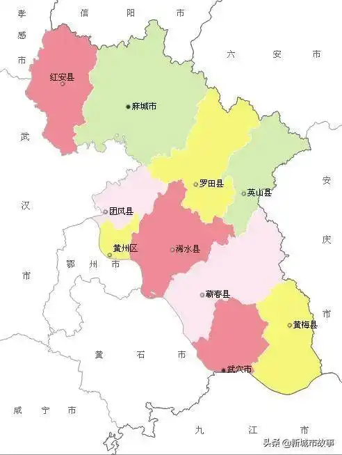 湖北省黄冈市区划人口面积情况