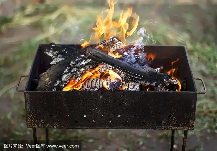 在户外生火烧烤