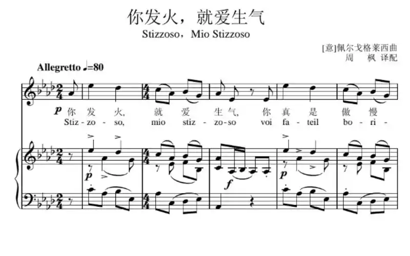 stizzoso mio stizzoso 你发火就爱生气(你不要怒气冲冲)正谱伴奏