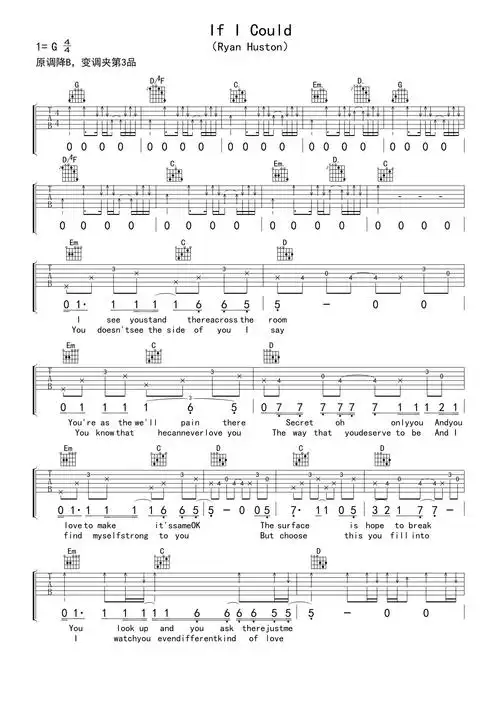 if i could吉他谱 - ryan huston - g调吉他弹唱谱第1张