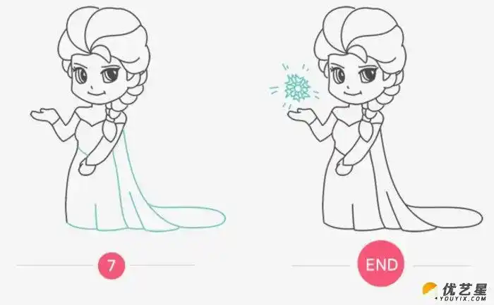 冰雪奇缘艾莎怎么画 简单冰雪女王艾莎简笔画画法 艾莎的画法2