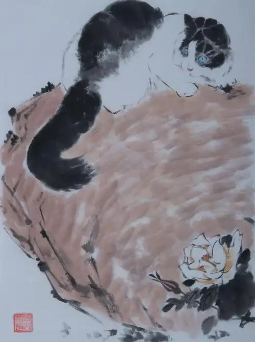 书画中式手绘国画绘画写意挂画水墨猫咪字画国画