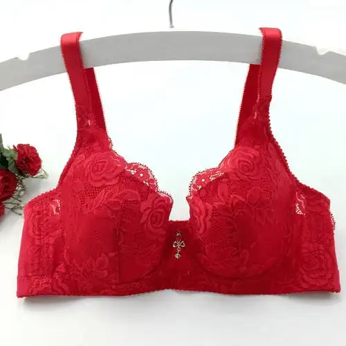 女士性感本命大红色文胸套装结婚新娘内衣内裤薄款拢胸罩折扣