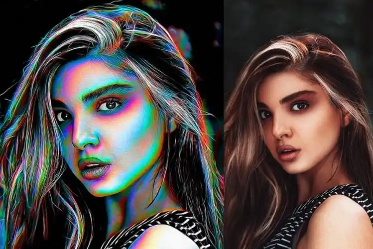 七色渐变绘画效果照片处理ps动作