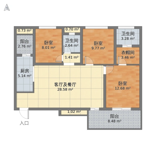 广元市利州区天立学府华庭 三室两厅两卫105.31平米-v2户型图 - 小区